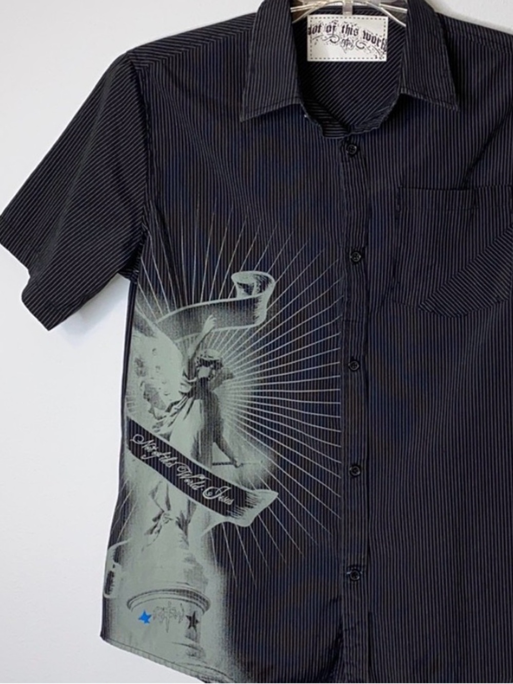 NOTW Not of this World Pinstripe Angel Shirt M Jesus